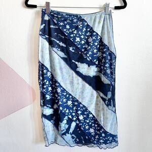 Blue Patchwork Midi Skirt,‎ Cottagecore Boho Chic Y2K Indie Whimsical Small
